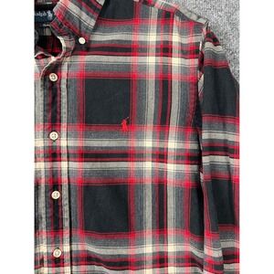 Polo‎ Ralph Lauren Flannel Shirt Mens Small Red Black Plaid Classic Fit Preppy